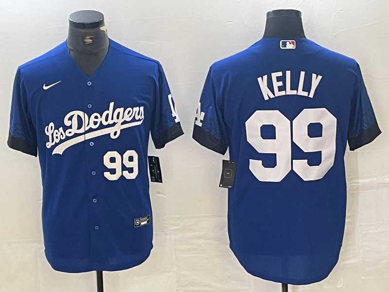 Mens Los Angeles Dodgers #99 Joe Kelly Number Blue 2021 City Connect Cool Base Stitched Jerseys->los angeles dodgers->MLB Jersey